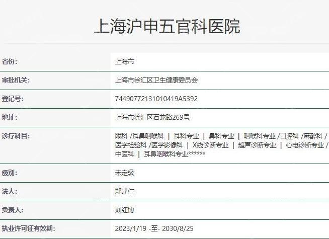 上海沪申五官科眼科专科费用近视矫正多少钱2025 收费标准透明详情